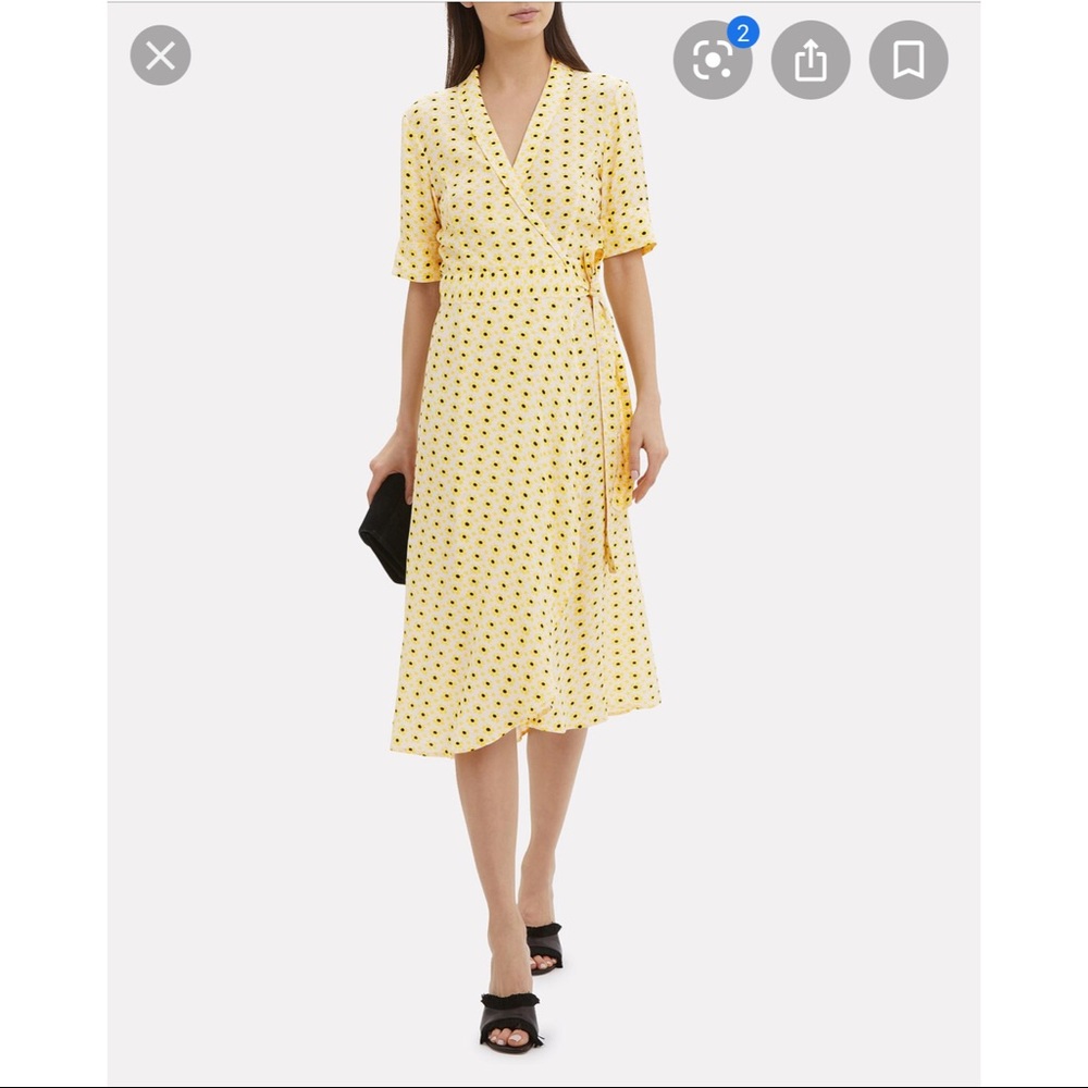 Ganni yellow daisy wrap dress